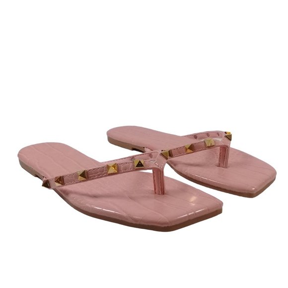 Charlotte Womens NEW Pink Crocodile Gold Studded Jelly Flip Flop Thong Sandals 6 - Picture 3 of 12